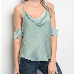 Sage satin v drape cami